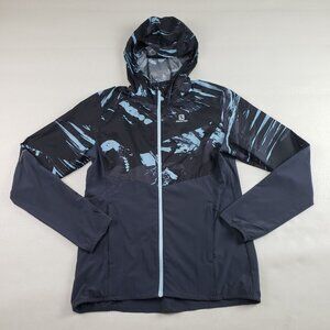 Salomon Agile Hooded Windbreaker Jacket Womens Medium Gray Active Full Zip Run
